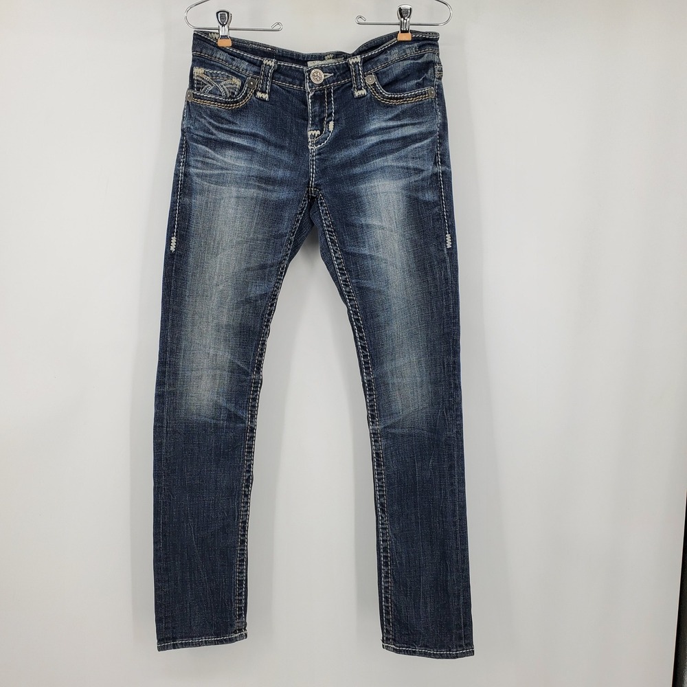 Big Star Vintage Collection Slim Jeans Y2K Grunge Thick Stitch Embellished 28